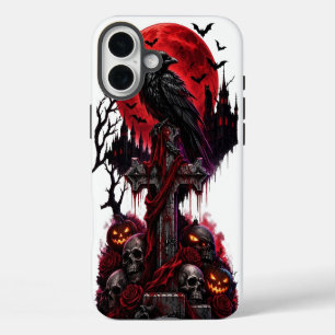 Coque Pour iPhone 16 Plus Spooky Raven Halloween Gothic Graveyard Moon Desig