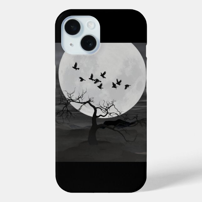 Coques Case-Mate iPhone Spooky Ravens Flying Against the Full Moon (Verso)