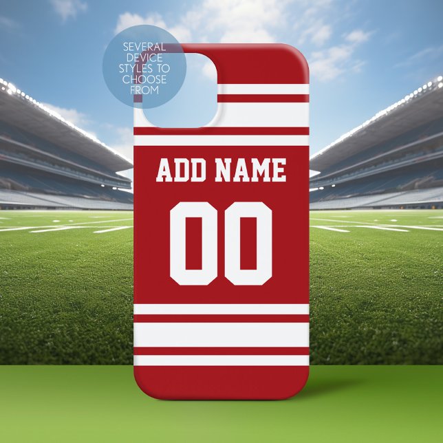 Coques Case-Mate iPhone Sports Jersey Red White Nom et numéro (Personalized Phone Case with a Football Jersey Stripe Design)