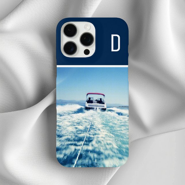 Coques Case-Mate iPhone Sports nautiques Photo verticale Monogramme Marine (Water Sports Vertical Photo Monogrammed Navy Blue Case-Mate iPhone Case)