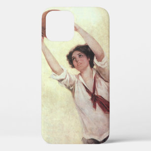 Coque iPhone 12 Sports Vintage, joueuse de basket-ball avec ballon