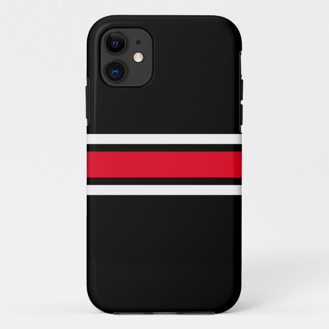 Coques Case-Mate iPhone Sporty Bright Red White Racing Stripes Sur Black (Dos)
