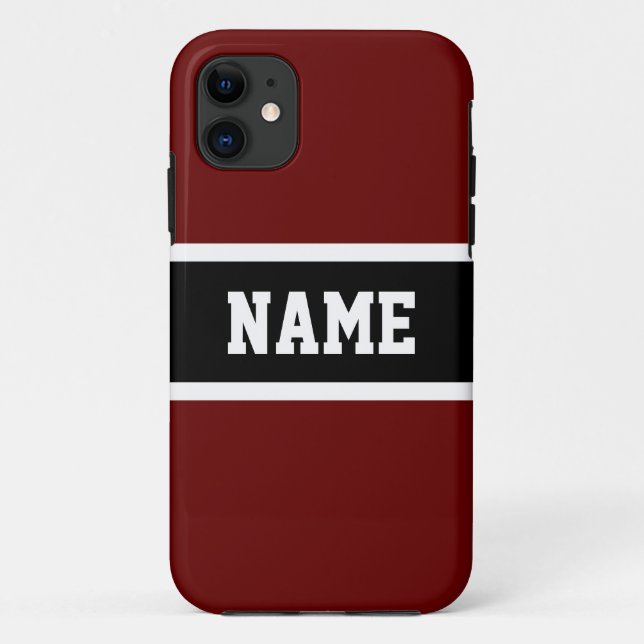Coques Case-Mate iPhone Sporty Deep Red Black White Athletic Stripes Texte (Dos)