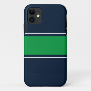 Case-Mate iPhone Case Sporty Green White Racing Stripes Sur Navy Blue