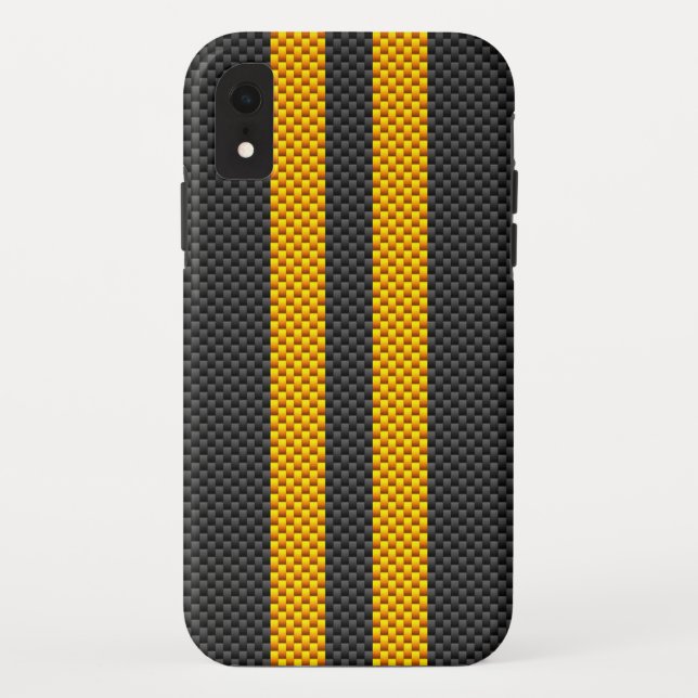 Coques Case-Mate iPhone Sporty Yellow Racing Stripes Carbon Fiber Style (Dos)