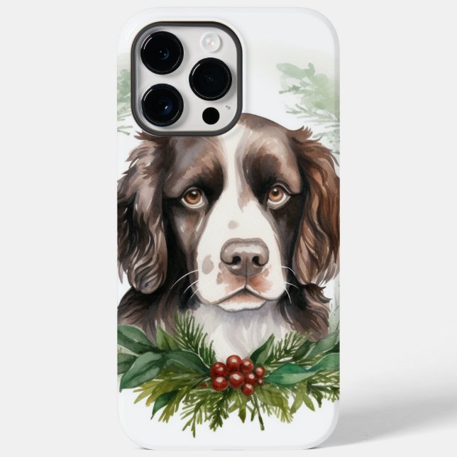 Coques Case-Mate iPhone Springer spaniel Noël Wreath Festive Pup (Verso)