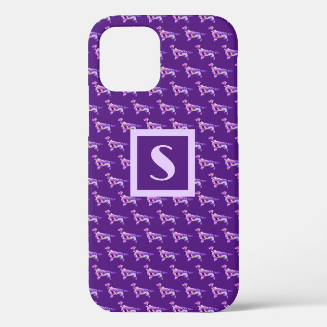 Coques Case-Mate iPhone Springer Spanien Chien Violet Silhouette Monogramm (Verso)