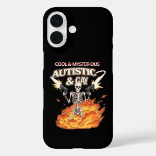 Coque Pour iPhone 16 Squelette Autiste et Gay Drôle de Sensibilisation 