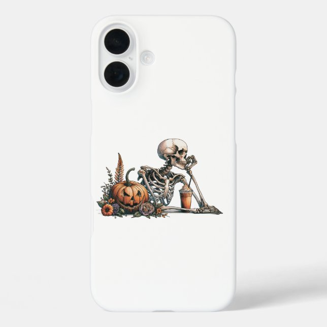 Coques Case-Mate iPhone Squelette avec citrouille et boire. Halloween (Verso)