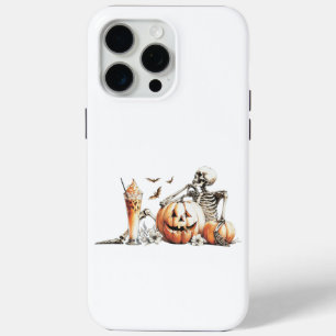 Coque Case-Mate iPhone Squelette avec citrouille et boire. Halloween.