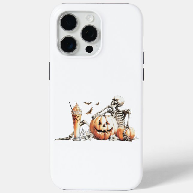 Coques Case-Mate iPhone Squelette avec citrouille et boire. Halloween. (Verso)