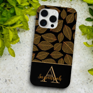 Coque Case-Mate iPhone Squelette d'or Feuilles sur Monogramme personnalis