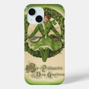 Coque Case-Mate iPhone St. Patrick's Day vintage, Wreath with Irish Lass