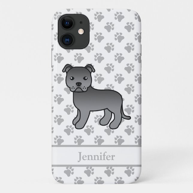 Coques Case-Mate iPhone Staffie anglais bleu Chien de dessin animé mignon  (Dos)