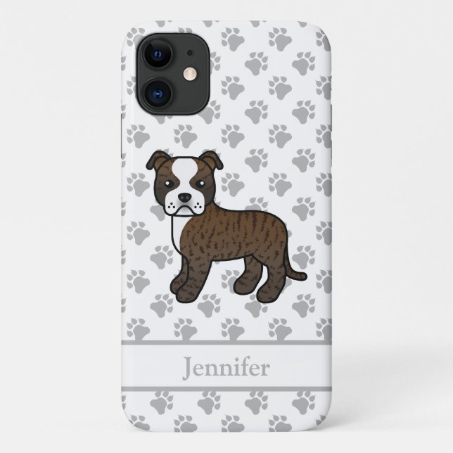 Coques Case-Mate iPhone Staffie anglais bringé et blanc & nom (Dos)