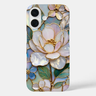 Coque Pour iPhone 16 Stained Glass Floral iPhone Case Pink Gold Flower