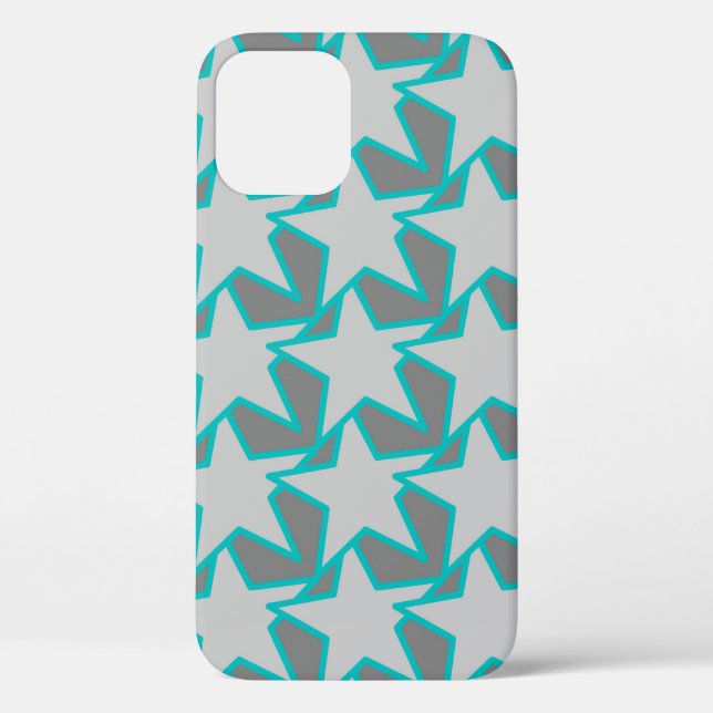 Coques Case-Mate iPhone Star moderne géométrique, gris et turquoise (Verso)