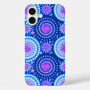 Coque Pour iPhone 16 Plus Starbursts and pinwheels, Blue cobalt & white