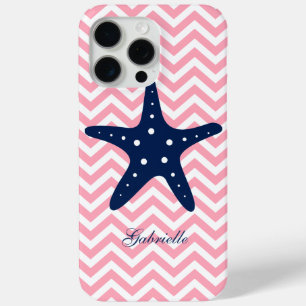Coque iPhone 15 Pro Max Starfish bleu sur Motif Chevrons rose
