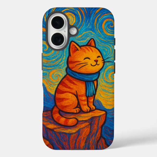 Coques Case-Mate iPhone Starry Night Inspired Cat Illustration Phone Case (Verso)