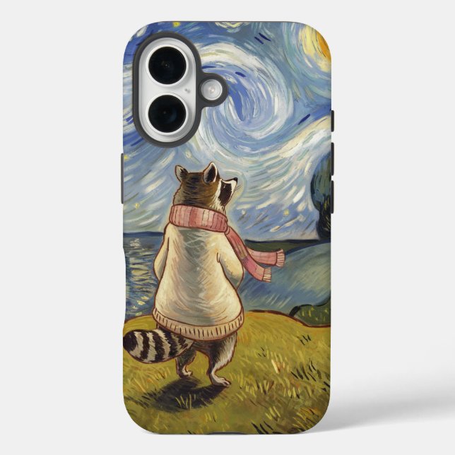 Coques Case-Mate iPhone Starry Night Stroll - Cosy Raccoon Art (Verso)