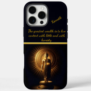 Coque iPhone 16 Pro Max Statue de Bouddha d'or paisible, art de l'IA