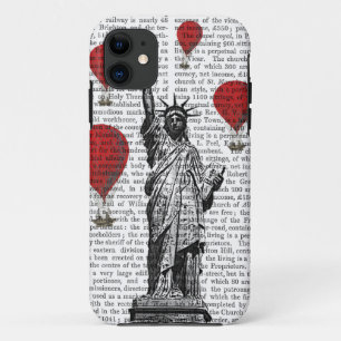 Coque iPhone 11 Statue de la Liberté et Ballons rouges à air chaud