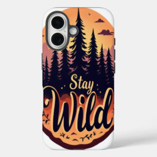 Coque Pour iPhone 16 Stay Wild : Illustration de la forêt du coucher du