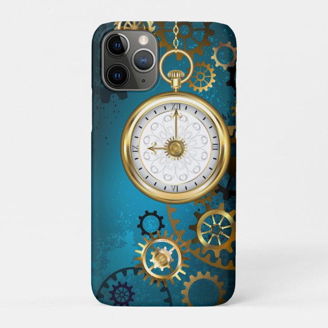 Coques Case-Mate iPhone Steampun turquoise Background with Gears (Dos)