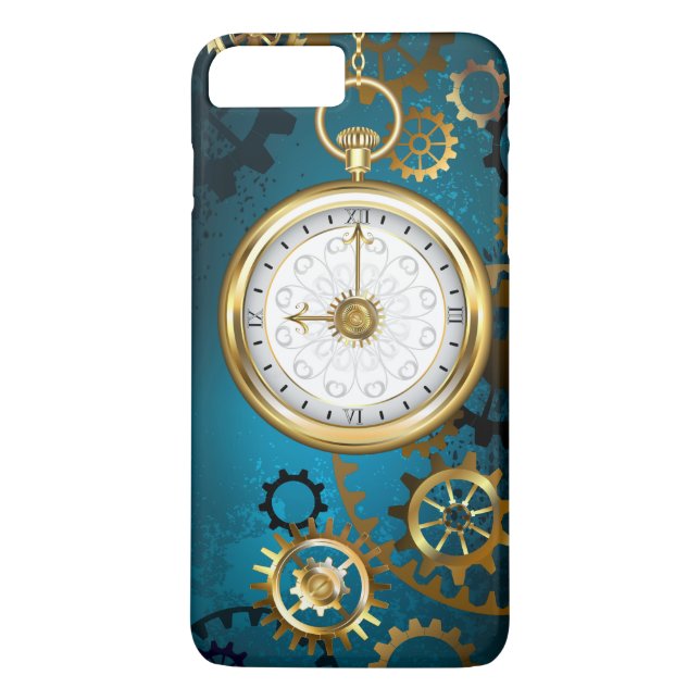 Coques Case-Mate iPhone Steampunk Arrière - plan turquoise avec Gears (Dos)