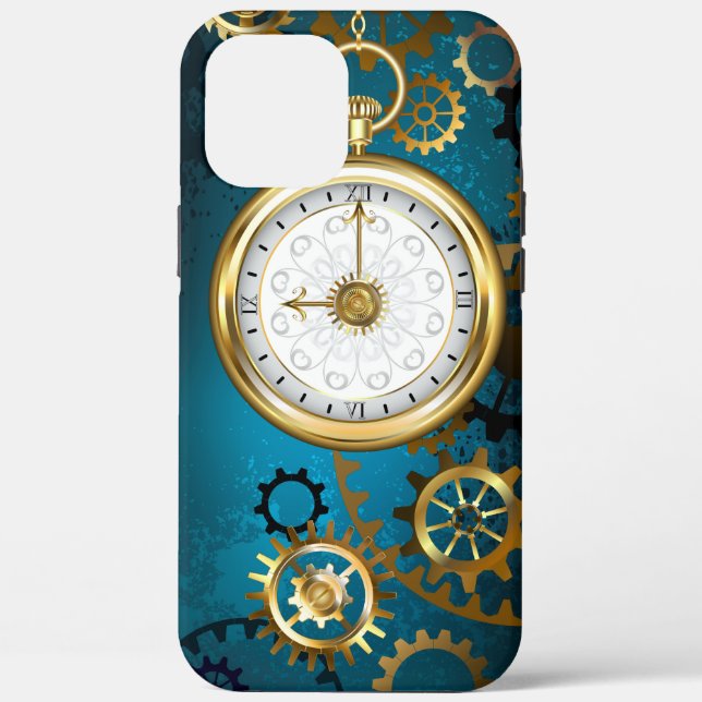 Coques Case-Mate iPhone Steampunk Arrière - plan turquoise avec Gears (Verso)
