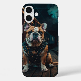 Coque Pour iPhone 16 Plus Steampunk Bulldog Stationmaster Portrait