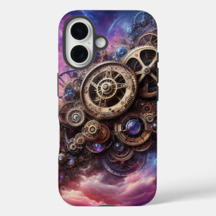 Coque Pour iPhone 16 Steampunk Industrial Clocwork Purple and Pink
