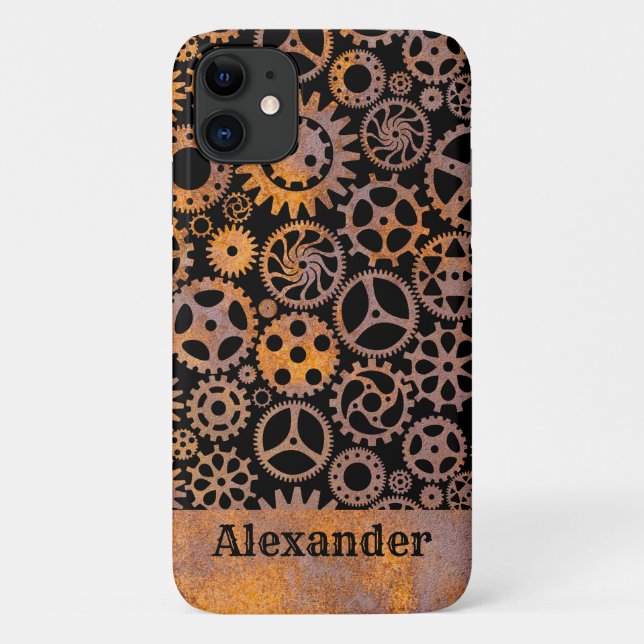 Coques Case-Mate iPhone Steampunk Rousty Gears Nom personnalisé (Dos)