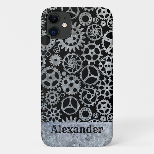 Coques Case-Mate iPhone Steampunk Silver Zinc Gears Nom personnalisé (Dos)