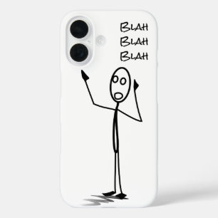 Coque Pour iPhone 16 Stickman au téléphone drôle Noir et blanc bla bla