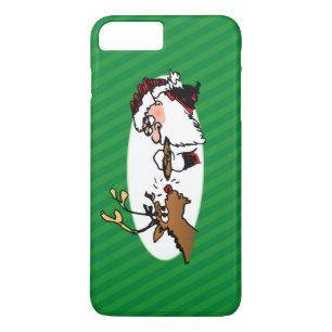 Coque Case-Mate Pour iPhone Stogie Père Noël et Reindeer sur Green Stripes
