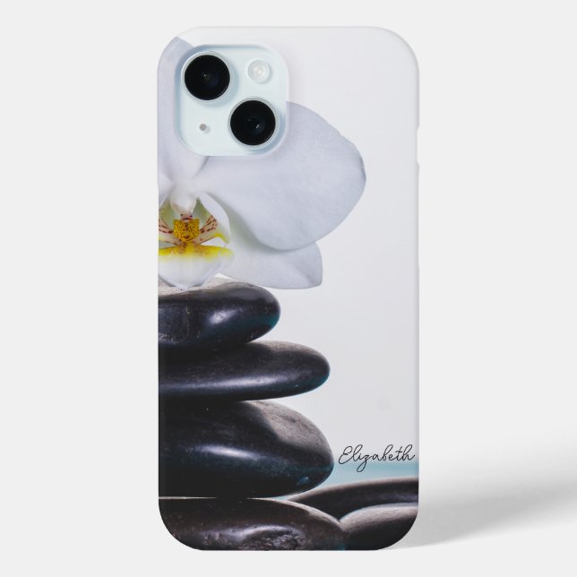 Coques Case-Mate iPhone Stones Zen, Méditation Orchidée Blanche (Verso)