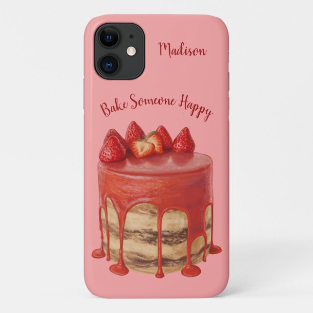 Coques Case-Mate iPhone Strawberry Cake nom personnalisé & cas de téléphon (Dos)