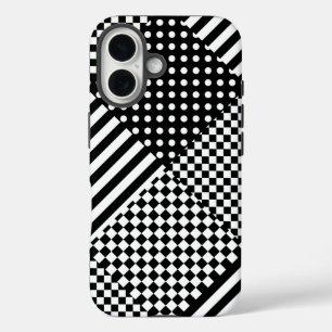 Coque Pour iPhone 16 Stripes Check Harlequin Pois Conception mixte