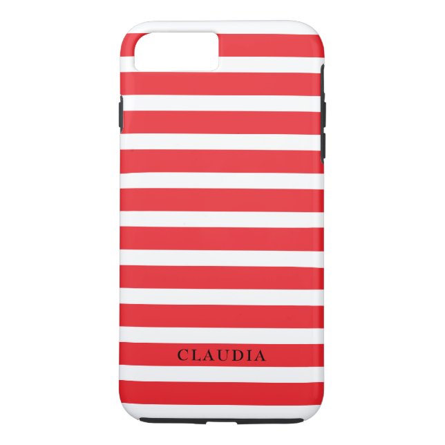 Coques Case-Mate iPhone Stripes de Noël Rouge personnalisées (Dos)