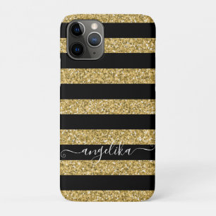 Case-Mate iPhone Case Stripes de Parties scintillant noir et or Script N