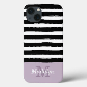 Case-Mate iPhone Case Stripes de peinture noire Motif avec Lilac Monogra