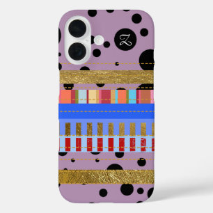Coques iPhone 16 Stripes et points cool et initiale