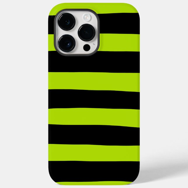 Coques Case-Mate iPhone Stripes inégales - Lime vert et noir (Verso)