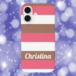 Coque Pour iPhone 16 Stripes Motif Mocha Rose Blanc Personnaliser