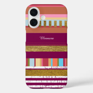 Coque Pour iPhone 16 Stripes & Nom Coloré