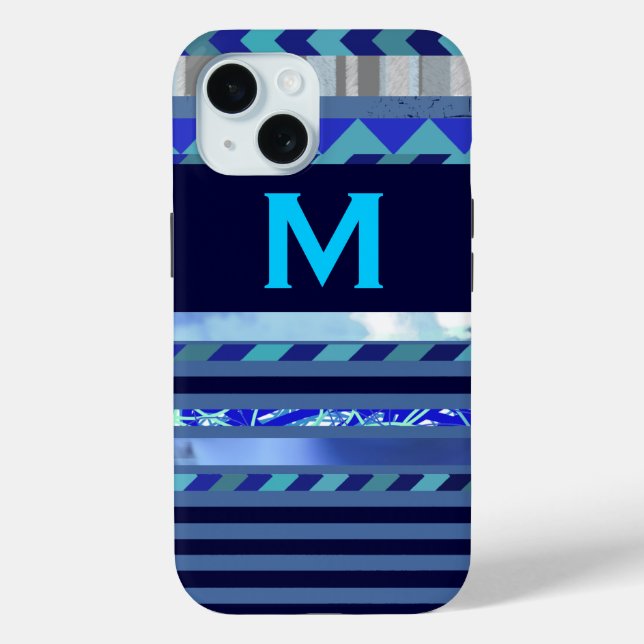 Coques Case-Mate iPhone stripes & turquoise blue M custom initial (Verso)