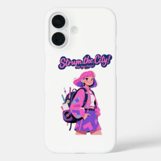 Coque Pour iPhone 16 Strum the City! Play Your Power! – Trendy Pink Art