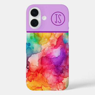 Coque Pour iPhone 16 Style Abstrait d'encre d'alcool Rainbow Monogramme
